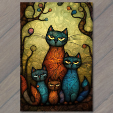 🐾🎨 Feline Fiesta Postcard: Whimsical Cat Family Portrait Extravaganza 🌟😺 picture
