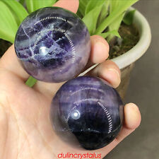 2pcs Natural Rainbow Fluorite ball Quartz Crystal Sphere Carved Mineral 40mm+ picture