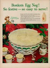 1951 Christmas Dairy Egg Nog Bordens 50s Vintage Print Ad Holiday Bowl Cups Cow picture