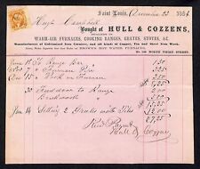 Hull & Cozzens St. Louis, MO Warm Air Furnaces Ranges 1864 Billhead Tax Stamp picture