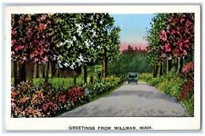 Wilmar Minnesota MN Postcard Greetings Street Road Trees c9140 Vintage Antique picture