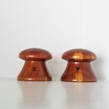 Vintage Wooden Small Mini Mushroom Salt and Pepper Shaker Set picture