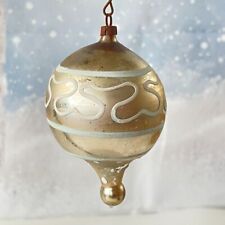 Vintage Blown Glass White Striped Teardrop Christmas Ornament Germany picture