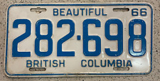 1966 British Columbia Vintage License Plate Blue on White #282-698 NICE picture