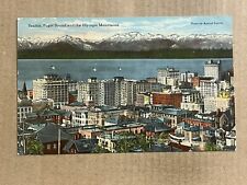 Postcard Seattle WA Washington Puget Sound Olympic Mountains Vintage Aerial View picture