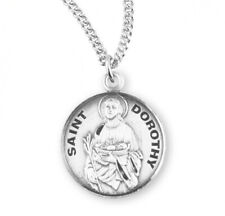 Patron Saint St Dorothy 7/8 Inch Sterling Silver Medal on Rhodium Plated Chain picture