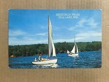 Postcard Pell Lake WI Wisconsin Scenic Greetings Sailboat Children Vintage PC picture