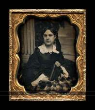 Daguerreotype Beautiful Woman Holding Book / Column & Painted Scenic Backdrop picture