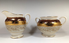 Vtg/Antique Bromley Warranted 22K gold Creamer and Sugar set, Red and Gold picture