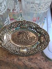 Vintage Pierced Trinket Dish Metal Cherubs Silver Plated    picture