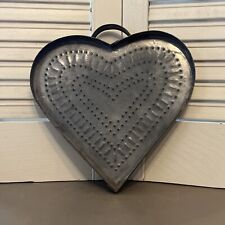Vintage Handmade Punched Tin Heart 8 1/4 Wide 8 1/2 Tall Inches picture