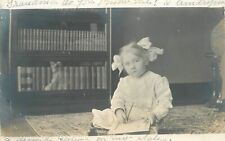 RPPC Postcard C-1910 girl drawing picture on slate bookcase reflection 23-6354 picture