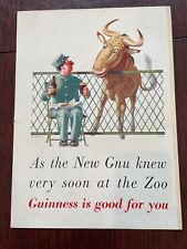 Guinness Ad J. Gilroy Vintage  Zookeeper Gnu Guinness if Good for You c. 1944? picture