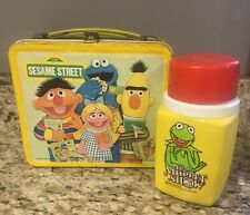 Vintage 1979 Sesame Street Yellow Metal Lunch Box Aladdin Lunchbox With Thermos picture