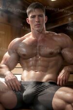 8x10 Male Model Photo Print Muscular Handsome Beefcake Shirtless Hunk -MM17 picture