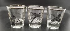 FEDERAL GLASS WATERFOWL GAME BIRD DUCK 🦆 SHOT GLASS SET LOT 3 SILVER RIM VTG picture