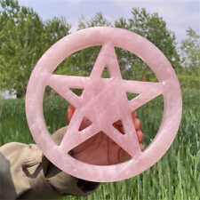 2.84lb Natural Pink Rose Quartz Carved Hexagram Skull Crystal Reiki Healing Gift picture