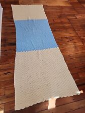 Granny Knit Handmade Crochet Afghan Blanket Throw Vintage Pastel Blue 95x34 picture