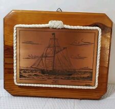 Vintage Wood Mounted Copper Etched Picture Of The Restaurationen Ship Maritime  picture
