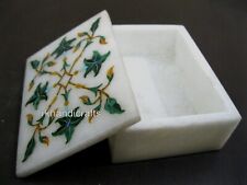 3 x 2 Inches Marble Jewelry Box Antique Pattern Inlay Work Corporate Gift Box picture