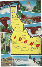 Postcard ID Idaho Map Multiview Shoshone Falls Hansen Suspension Bridge Vintage picture