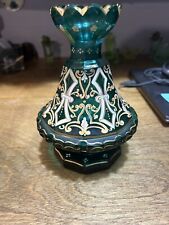 Antique  green glass decorated perfume bottle uranium glass HAND PAINTED picture