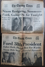 2 Nixon and Ford Historic Newspapers; Trenton Times Aug. 1974 picture