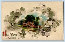 John Winsch Artist Signed Postcard New Year Clover Embossed Sauk City WI c1910's picture