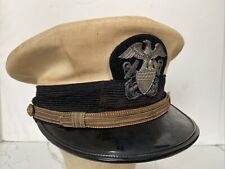 Original Post WW2 US USN Navy Officers White Top Peak Cap Hat Japanese Made picture