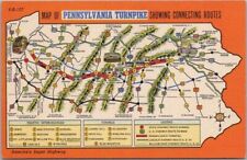 Vintage PENNSYLVANIA TURNPIKE Postcard State Highway Map / CURTEICH Linen c1951 picture