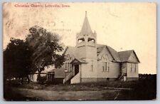 Lohrville Iowa~Christian Church~Close Up~Belfry~Street Lamp~1915 Postcard picture