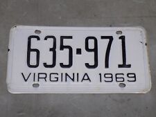 1969 Virginia License Plate 635-971 Black on White Original ~FastFreeShip~ picture