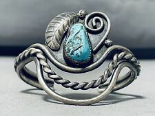 WHIMSICAL VINTAGE NAVAJO MORENCI TURQUOISE STERLING SILVER BRACELET picture