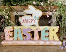 New Pastel Pink Blue HAPPY EASTER COOKIE SIGN Gingerbread Bunny Figurine 12