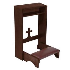 Folding Padded Kneeler with Engraved Cross for Church or Home, Walnut Stain picture