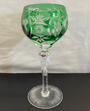 Ajka Marsala WIne Glass Green Cut To Clear Crystal Bohemian Hungary picture