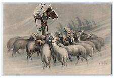 c1910's Ulreich Art Munk Sheep Winter Snow Scene Unposted Antique Postcard picture