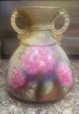 Antique Hand Painted Royal Bonn Germany Double Handle Vase With Pink Hydrangeas picture