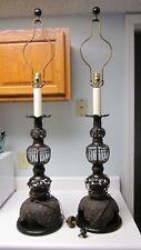 Pair of Mid-century Large black Iron Candle Holders Converted To Lamps, Japan picture