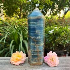 4.8LB9''Natural Blue Onyx Tower Quartz Crystal Pretty Point Wand Healing Reiki picture