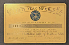 Vintage DETROIT FEDERATION MUSICIANS 50-Year Member Token Tag E.KELLEY 1982 picture