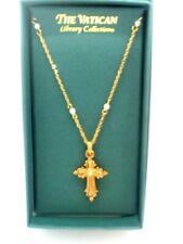 Vatican Library Collection Gold-plated Cross Necklace, Pearl Bead Chain picture