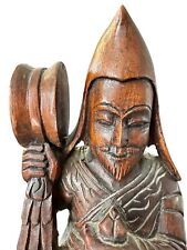 Vintage Asian Man Beautifully Hand Carved Wood Possibly Monk Or Holy Man 12 1/2” picture