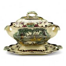 Antique Leeds Mason's English Ironstone Soup Tureen Under Plate and Ladle picture