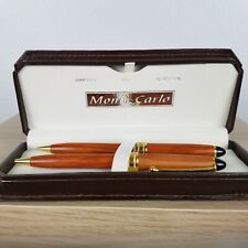 Rare Vintage Monte Carlo Pen And Mechanical Pencil with Brown leather case picture