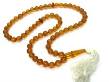 Old Islamic 66 Prayer Beads VINTAGE Pressed BALTIC AMBER Tasbih Round 67g 11422 picture