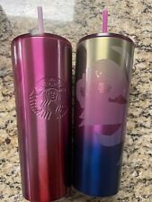 Starbucks 24oz 2021 Red Shimmer Ombre  & 2022 Floral Rainbow Ombré SS Tumblers picture