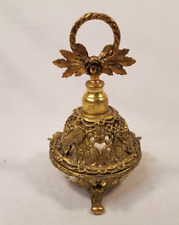 Vintage Brass Crystal Perfume Bottle Vanity Ornate Filigree Floral Gold Gilt picture