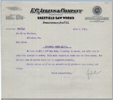 1907 E C Atkins Letterhead Indianapolis Indiana Sheffield Saw Works Blades picture