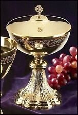 Gold Plated Wheat Embossed Ciborium With Celtic Cross Handle Lid, 9 1/2 In N.G. picture